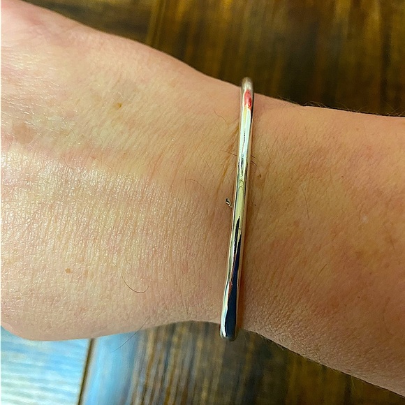 Sterling Silver Irregular Bangle Bracelet, Geometric, Cuff, Minimalist - Picture 6 of 7